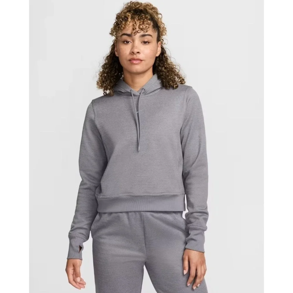 Nike Center Swoosh One Hoodie Womens Medium Gray Therma-FIT Crop NWT‎ $65